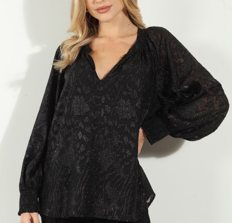 Veronica Black Lurex Long Sleeve Blouse
