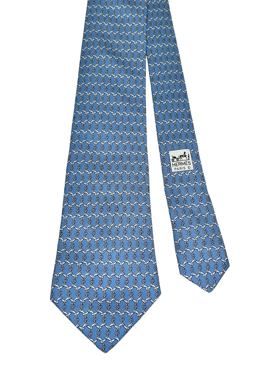 Hermes Silk Tie - Blue and White Interlocking Chains