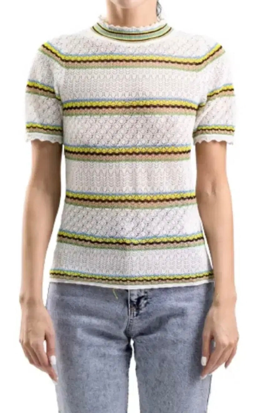 Sandro Striped Short Sleeve Knit - Size 1