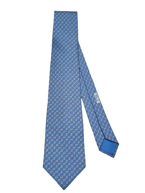 Hermes 100% Silk Tie - Blue and White H