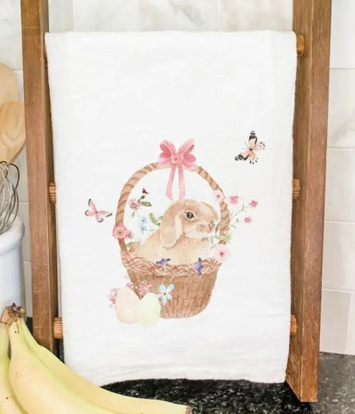 Bunny In A Basket Tea Towel