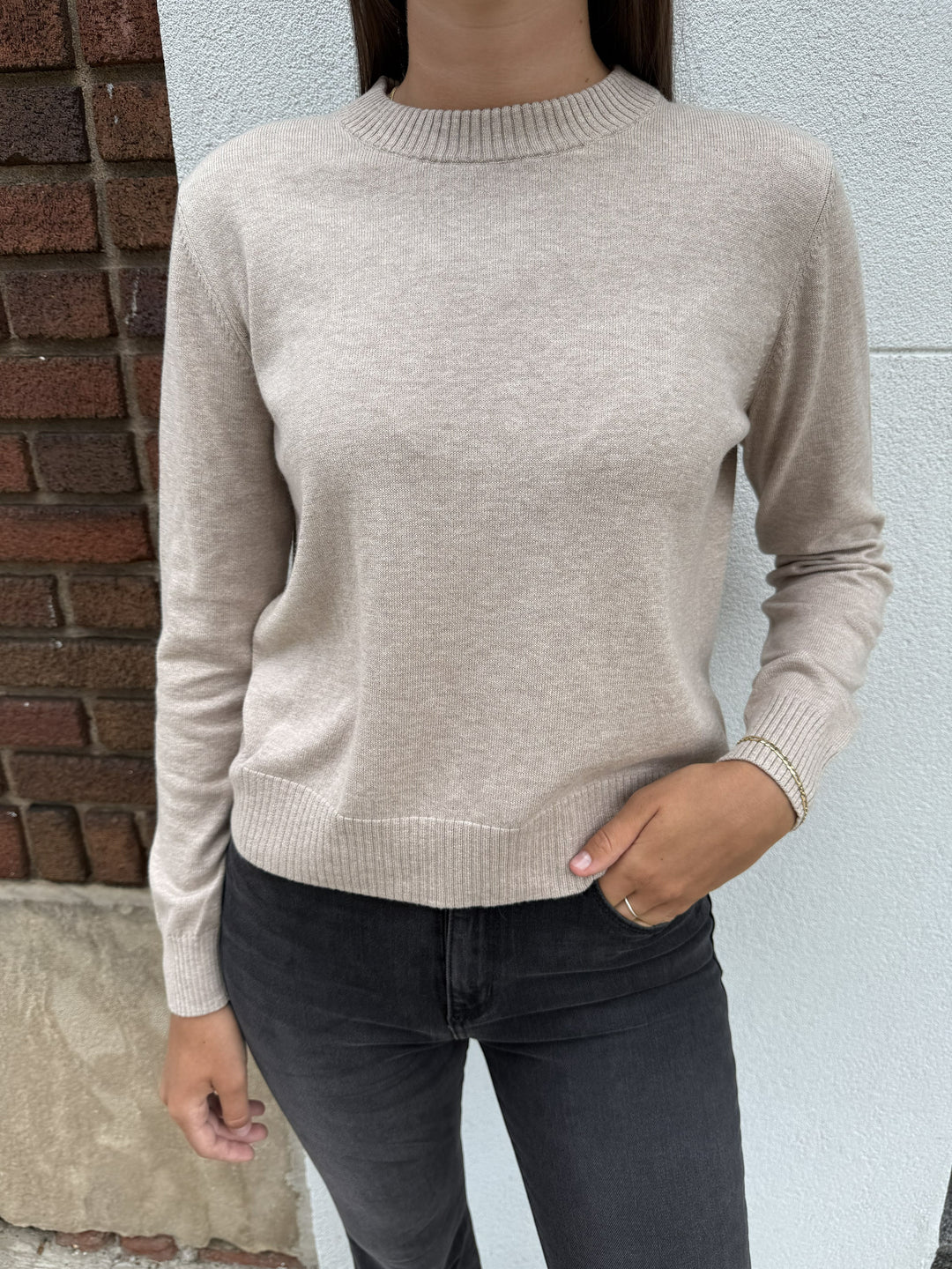 Alashan Cotton Cashmere Stacy Shrunken Crew Neck - Biscotti