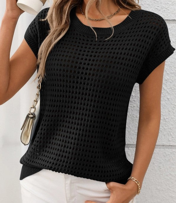 Black Crochet Cap Sleeve Knit