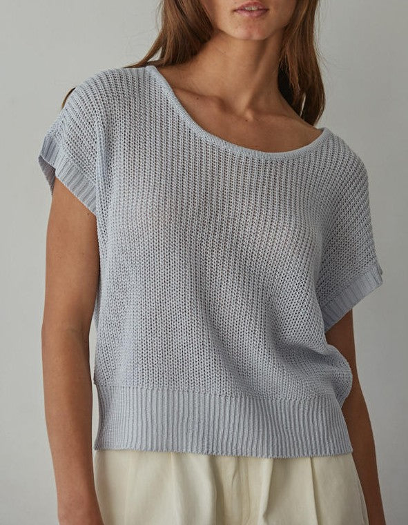 By Together Light Blue Short Sleeve Knit Top