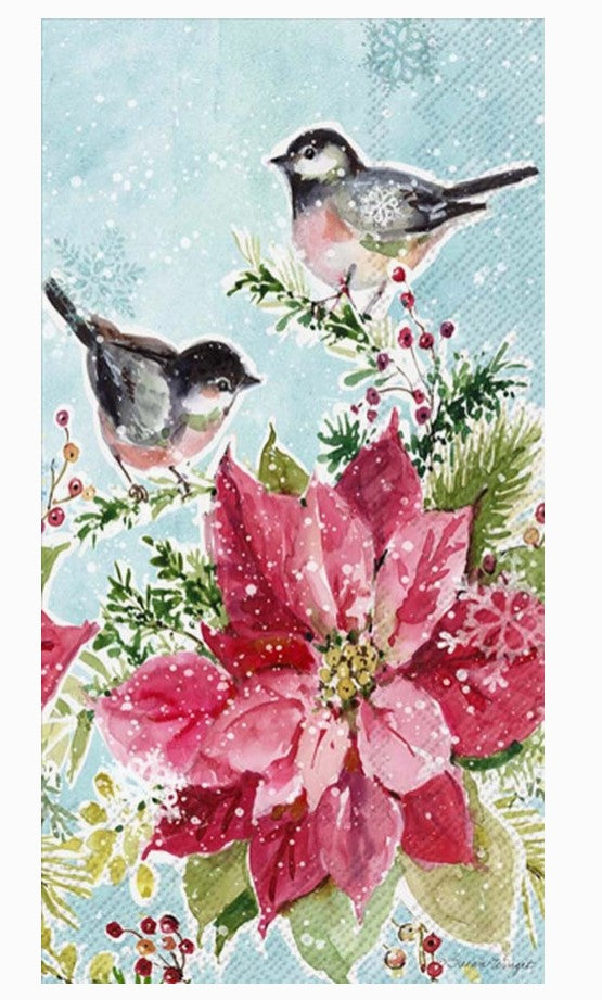 IHR Poinsettia and Chickadees Paper Napkins