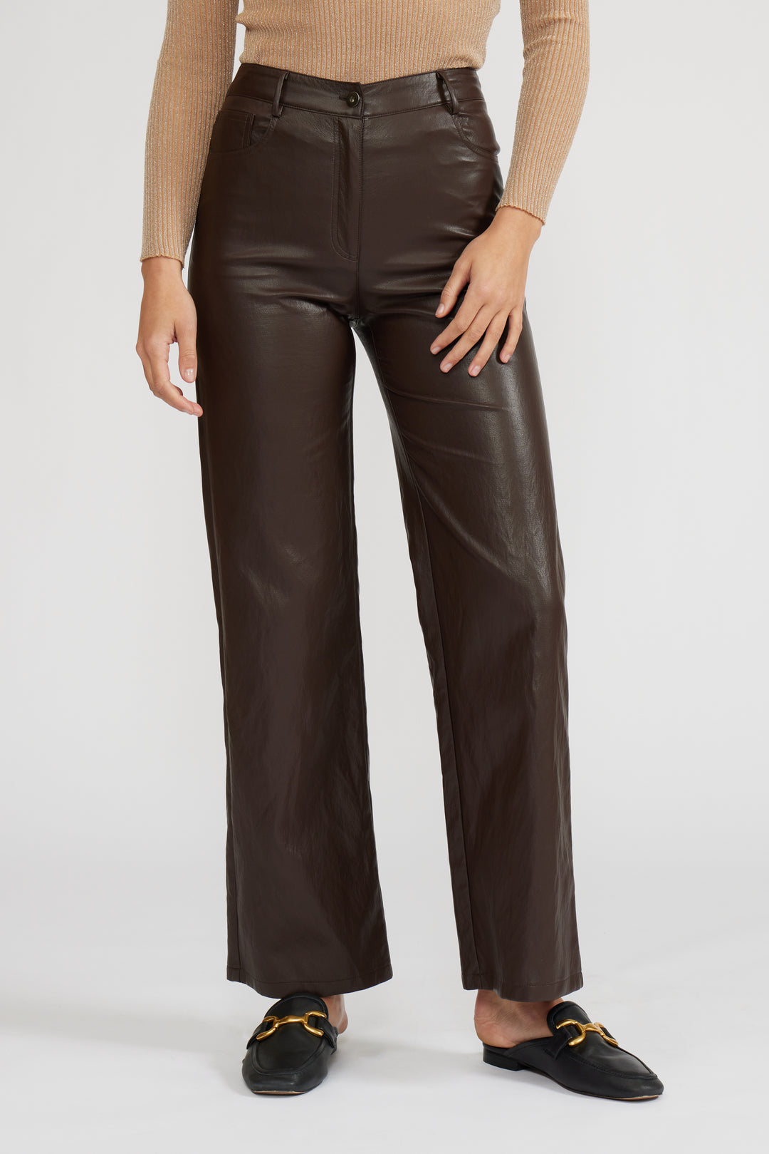 Lucy Paris Adler Faux Leather Pants - Brown