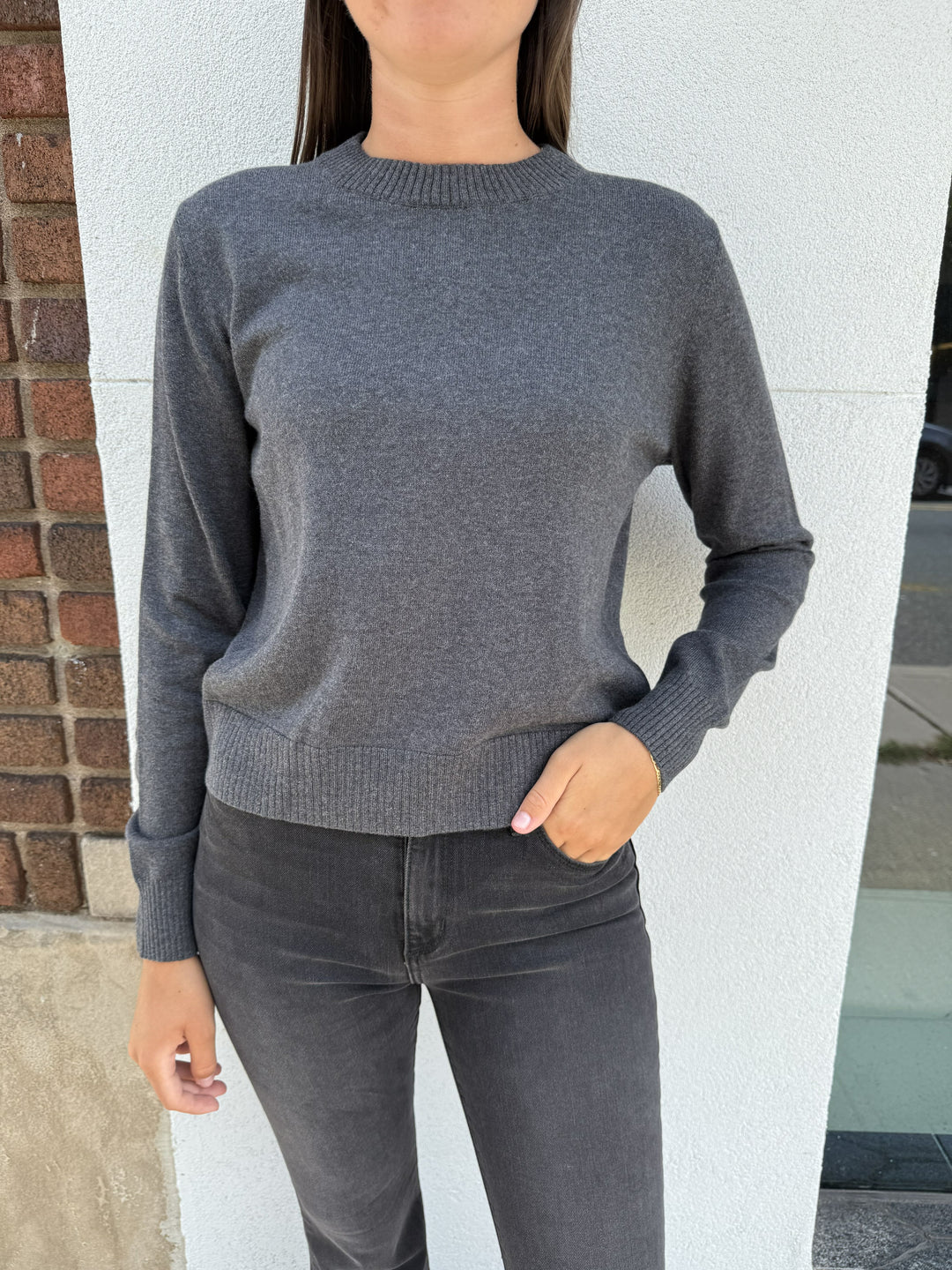 Alashan Cotton Cashmere Stacy Shrunken Crew Neck - Pepper