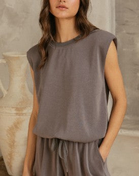 Skies Are Blue Charcoal Sleeveless Scuba Knit Top