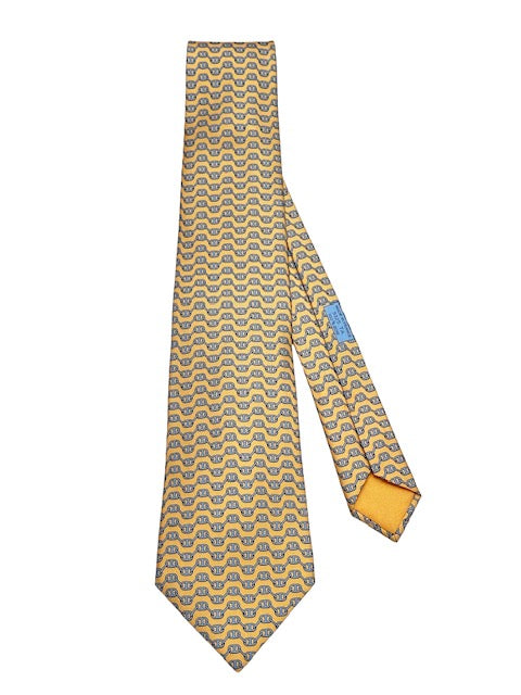 Hermes 100% Silk Tie - Yellow/Blue Horsebit