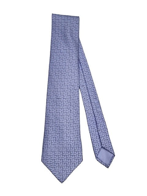 Hermes 100% Silk Tie - Periwinkle/ Navy Print
