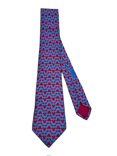 Hermes 100% Silk Tie - Blue/Burgundy