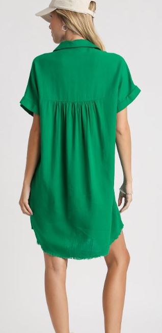 Umgee Emerald Green Linen Blend Shirt Dress