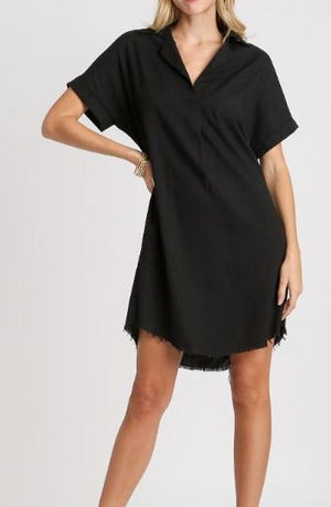 Umgee Black Linen Blend Shirt Dress