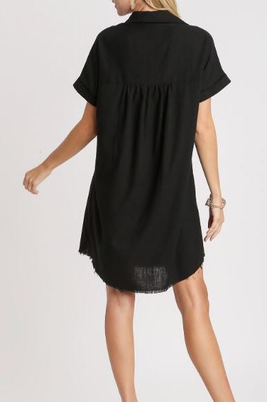 Umgee Black Linen Blend Shirt Dress
