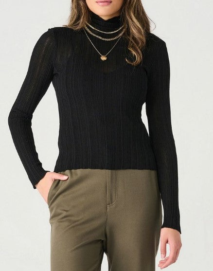 Dex Black Mock Neck Long Sleeve Ribbed Knit Top