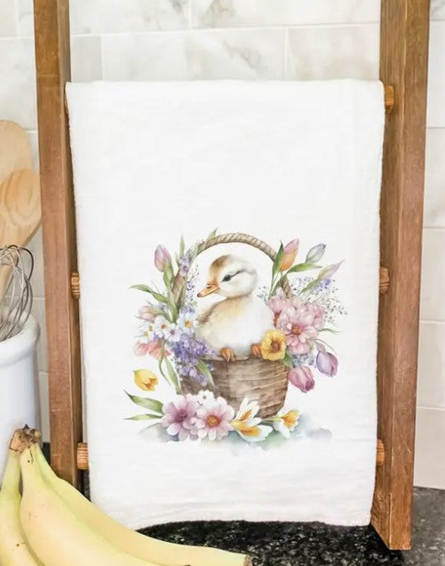 Duckling In Flower Basket Tea Towel