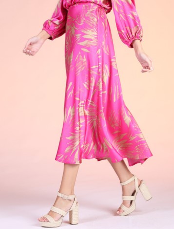 Tyche Pink/Beige Printed Midi Skirt