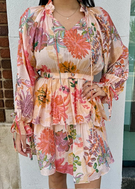 Beulah Pink Floral Long Sleeve Dress
