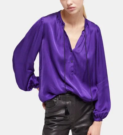 The Kooples Size 1 Purple Satin Long Sleeve Blouse