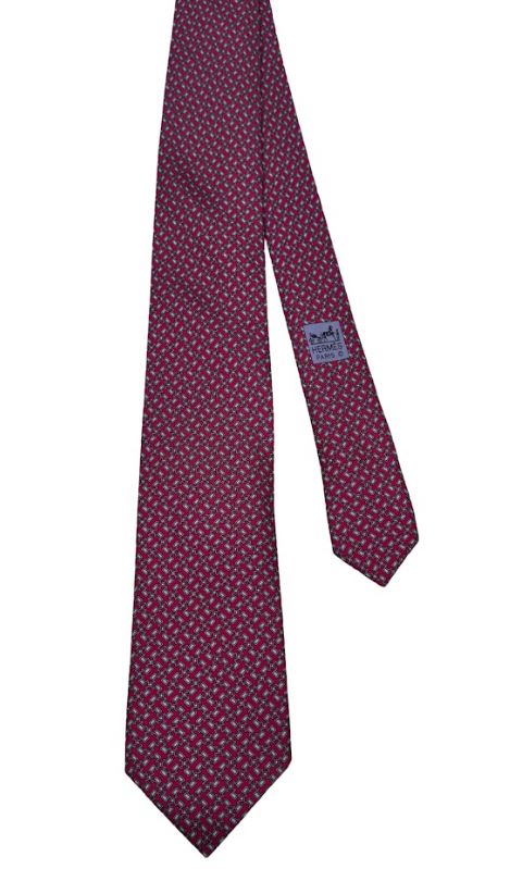 Hermes Berry/Blue Printed Silk Tie