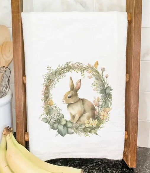 Bunny In A Wreath Tea Towel