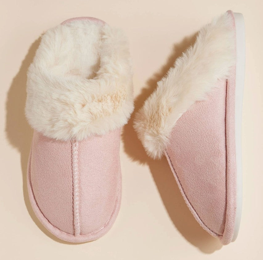 Pink Slippers with Beige Trim