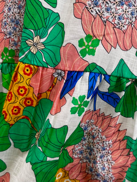 THML Green/White Floral Linen Maxi Dress