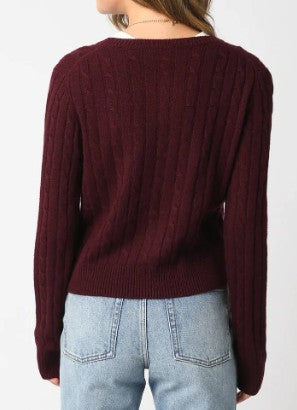 Olivaceous Burgundy Cable Cardigan Sweater