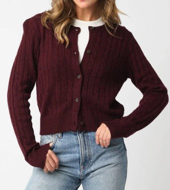 Olivaceous Burgundy Cable Cardigan Sweater