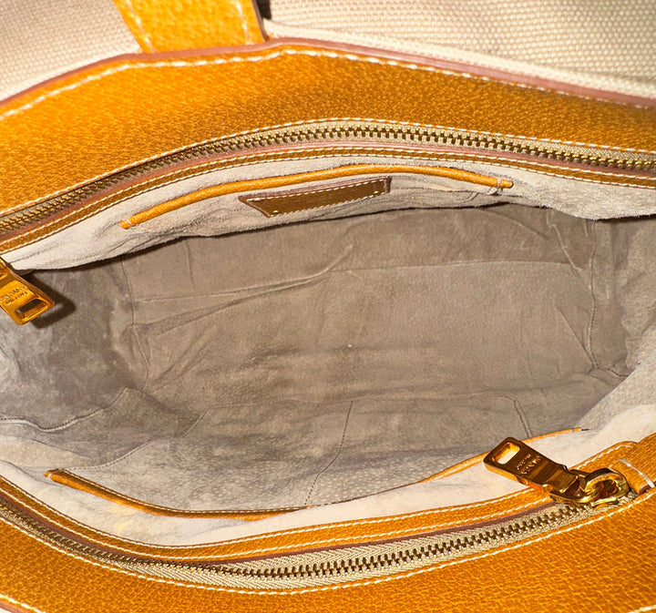 Prada Buckle Top Handle Satchel Beige