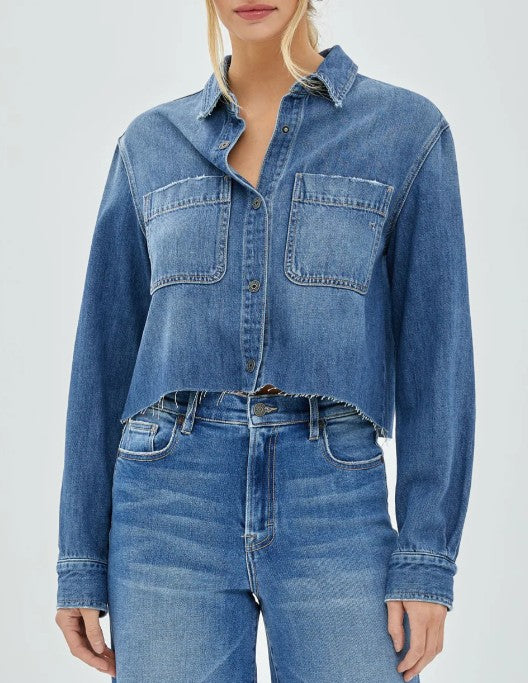 Hidden Medium Dark Denim Cropped Shirt Jacket