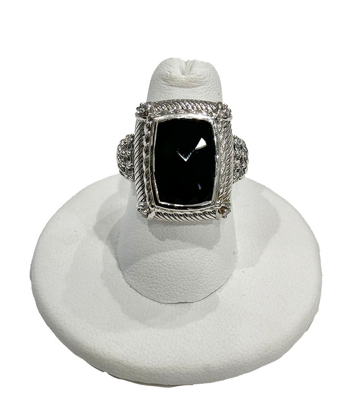 Judith Ripka Sterling Silver and Onyx Ring - Size 6