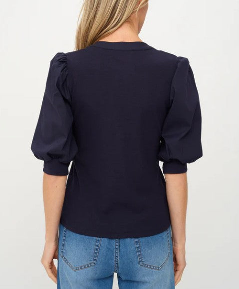 Six Fifty Navy Mixed Media Audrey Top