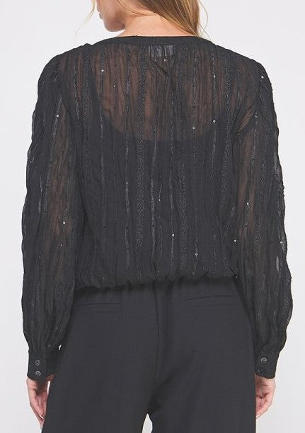 Allie Rose Sequin Blouse - Black