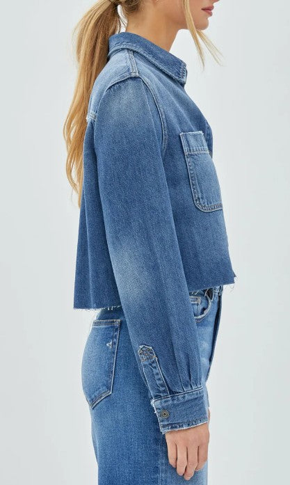 Hidden Medium Dark Denim Cropped Shirt Jacket