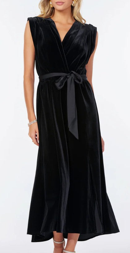 Bishop & Young Black Velvet Sleeveless Midi Dress