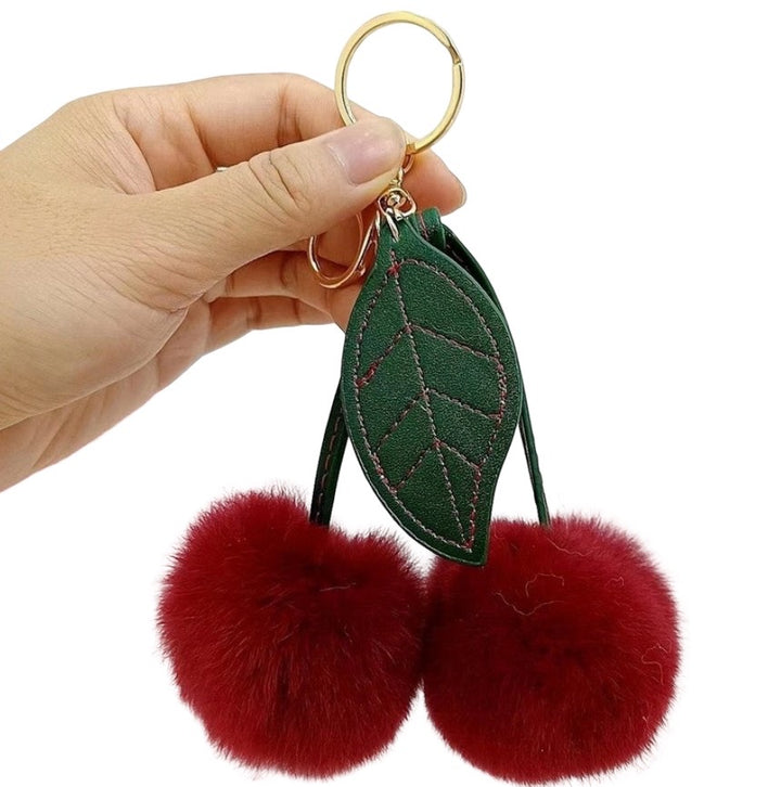 Rex Rabbit Fur Cherry Keychains