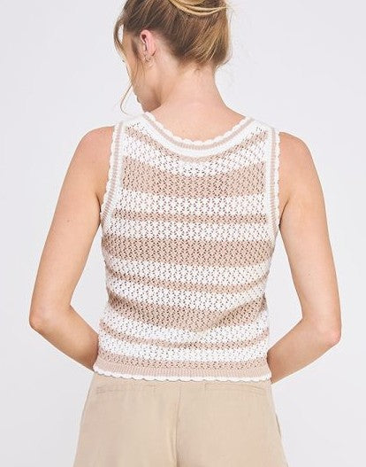Allie Rose Taupe/Ivory Scalloped Sleeveless Knit