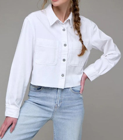 Hidden White Cropped Shirt Jacket