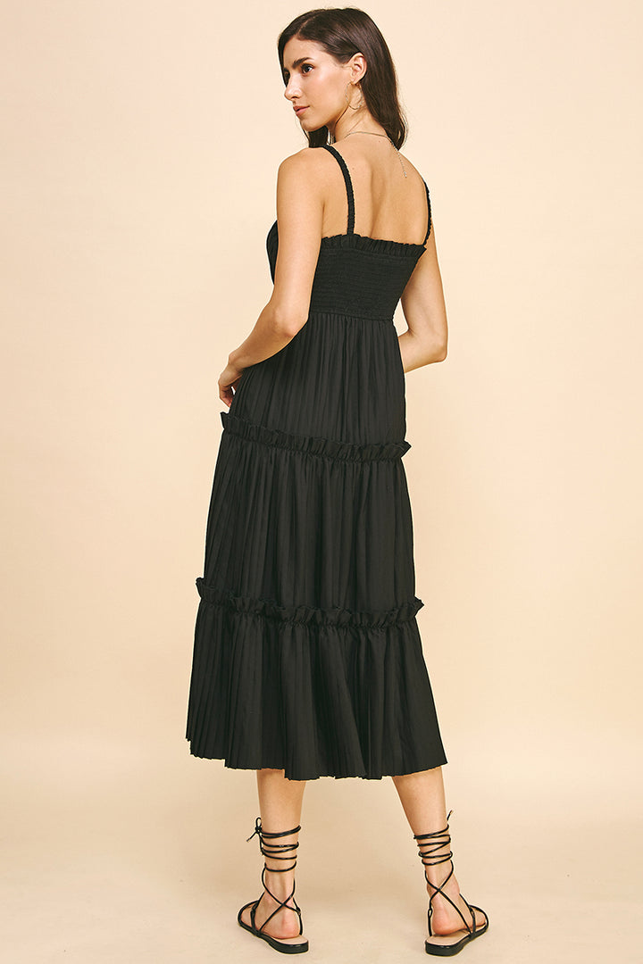 Pinch Black Sleeveless Tiered Midi Dress