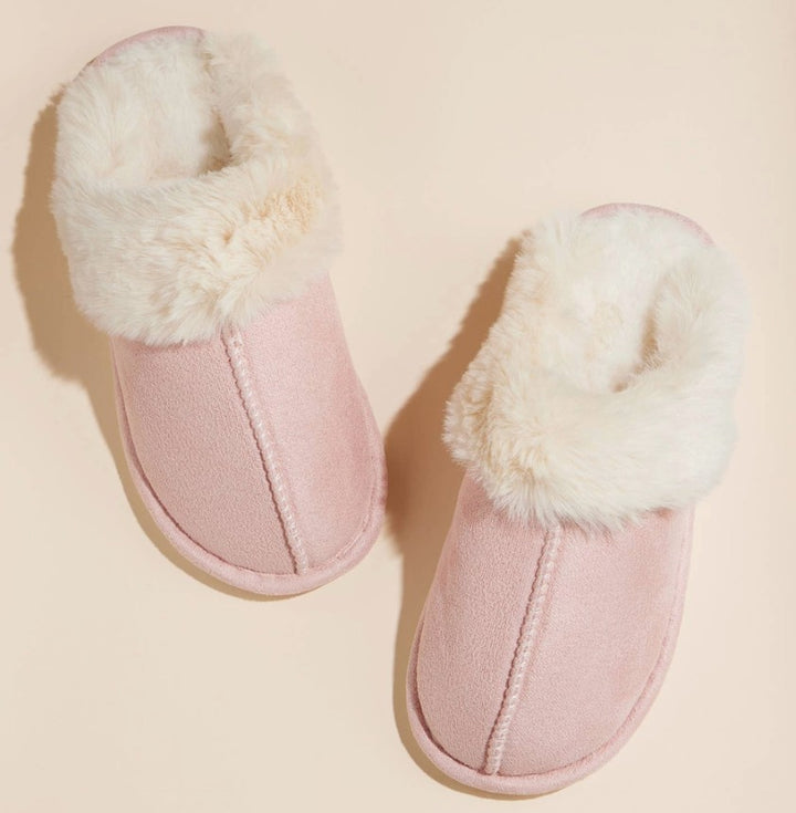 Pink Slippers with Beige Trim