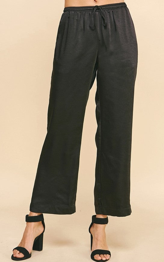 Pinch Black Satin Straight Leg Pants