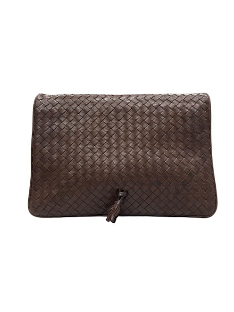 Vintage Intrecciato Leather Tassel Clutch Bag