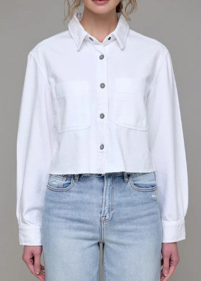 Hidden White Cropped Shirt Jacket