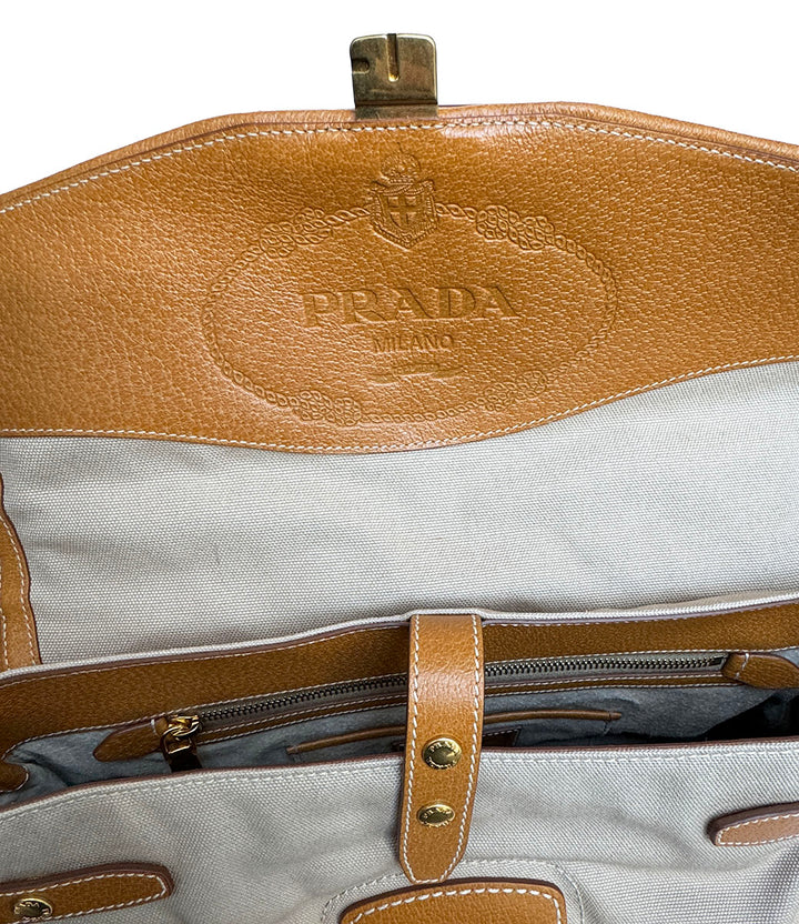 Prada Buckle Top Handle Satchel Beige