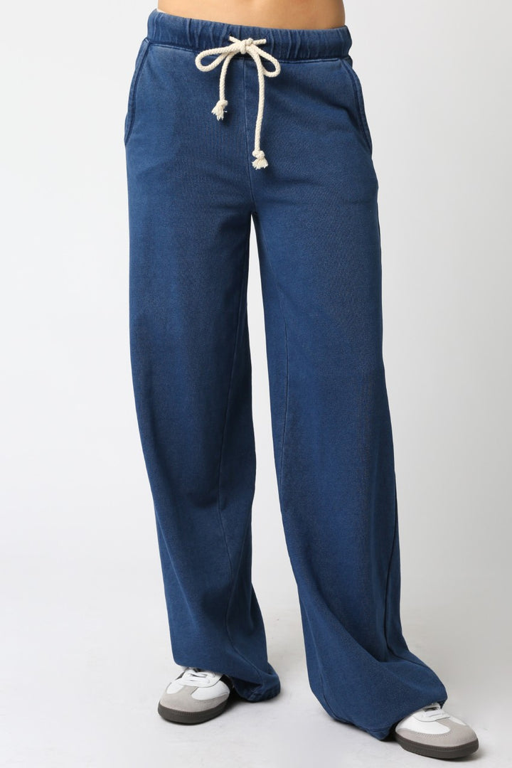 Olivaceous Denim Wide Leg Sweatpants