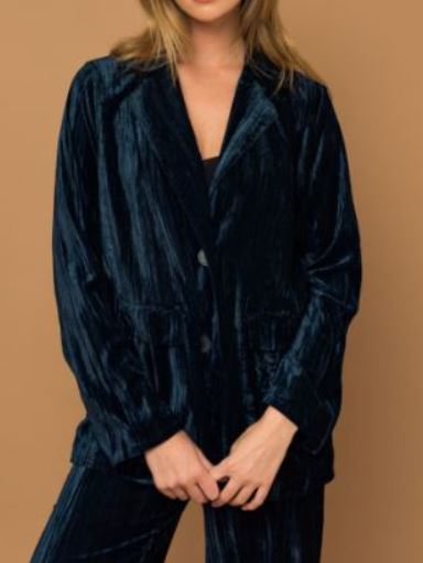Gilli Dark Teal Crushed Velvet Blazer
