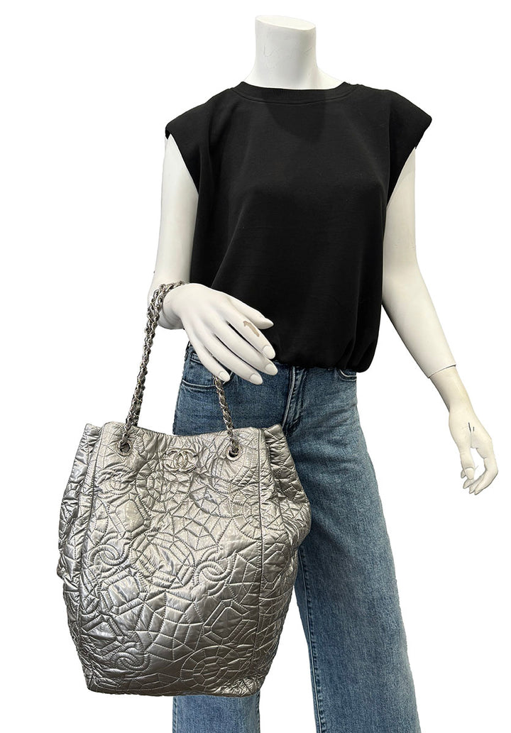Chanel Silver Graphic Edge Tote