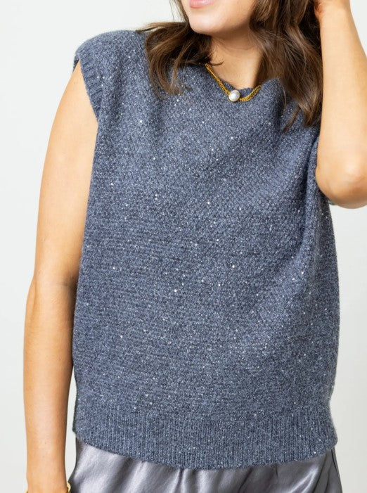 Lucy Paris Grey Sequin Sleeveless Sweater