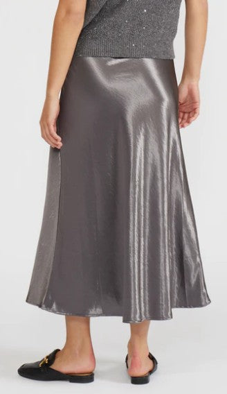 Lucy Paris Pewter Satin Midi Skirt